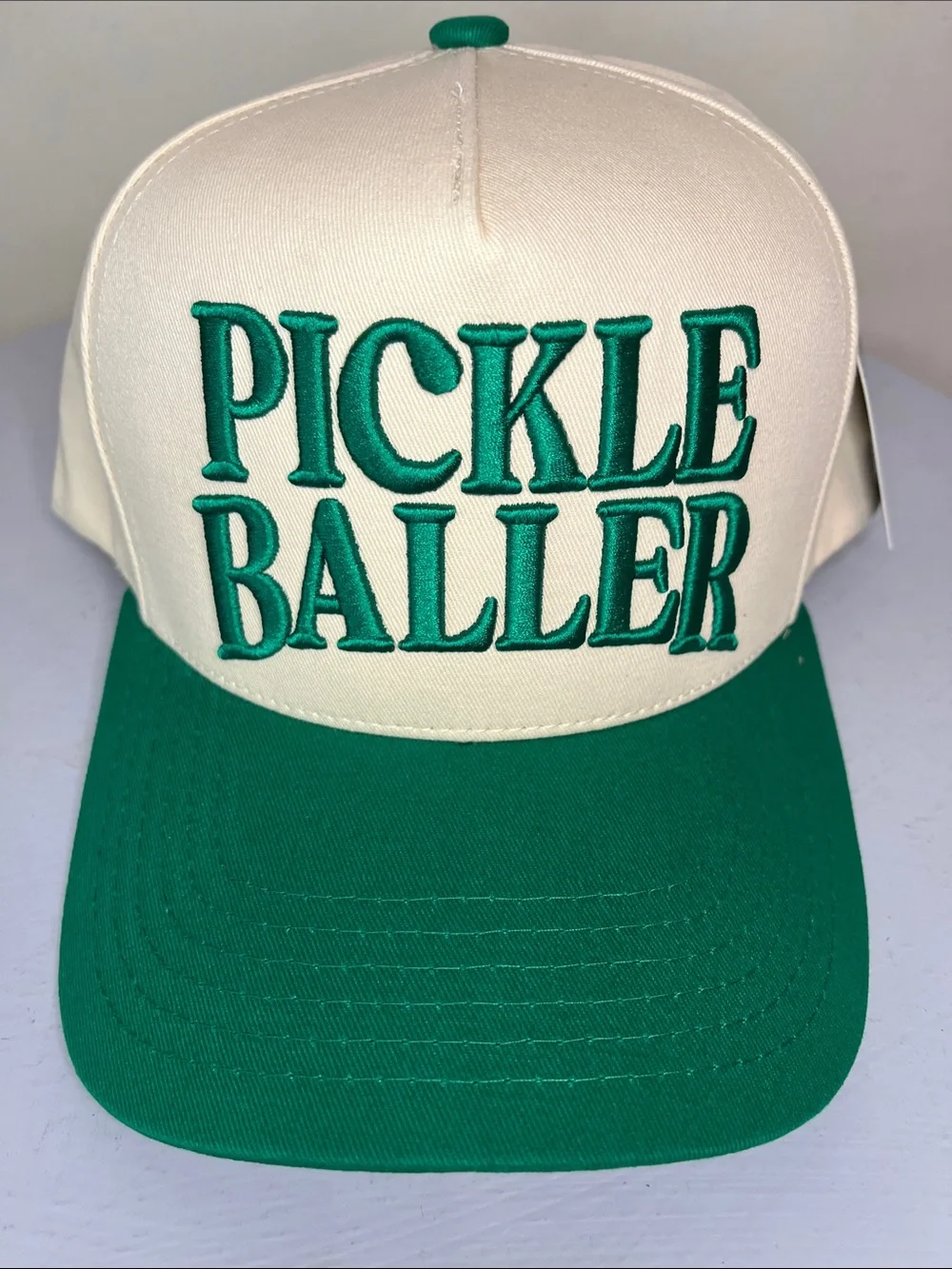 C.C Cream and Green Pickle Baller Hat NEW